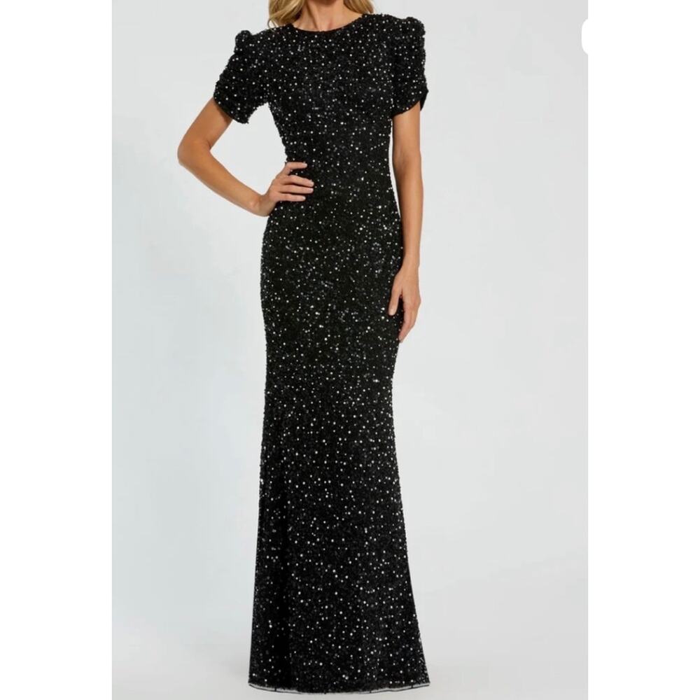 Mac Duggal Black Sequin Midi Dress